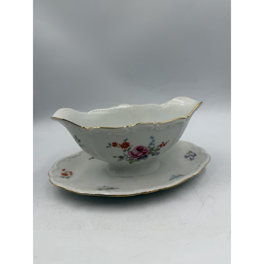 Vintage Bareuther Waldsasse Bavaria Germany Floral Serving Gravy Boat